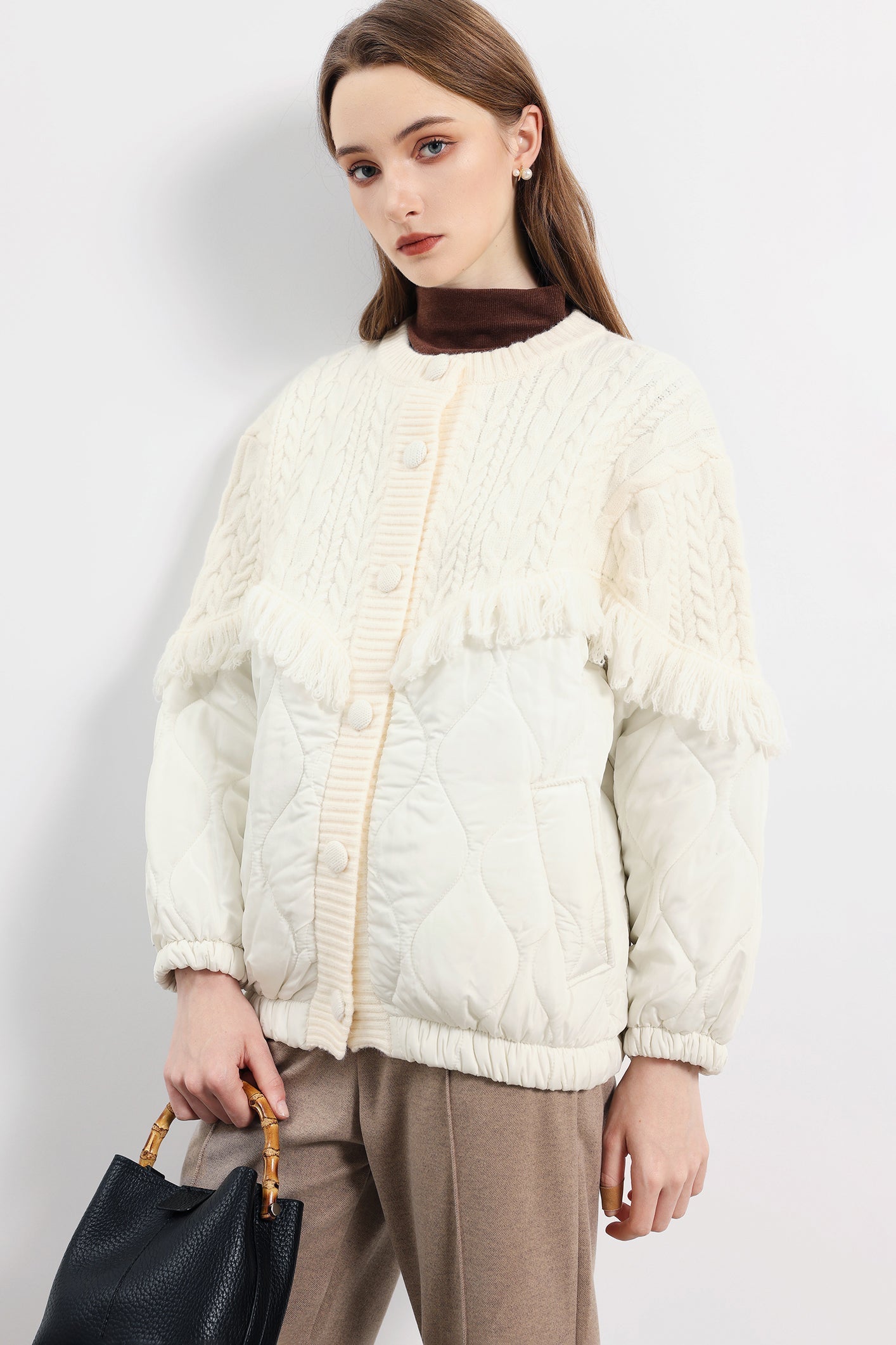 Kurtka dzianinowa z frędzlami Aran 