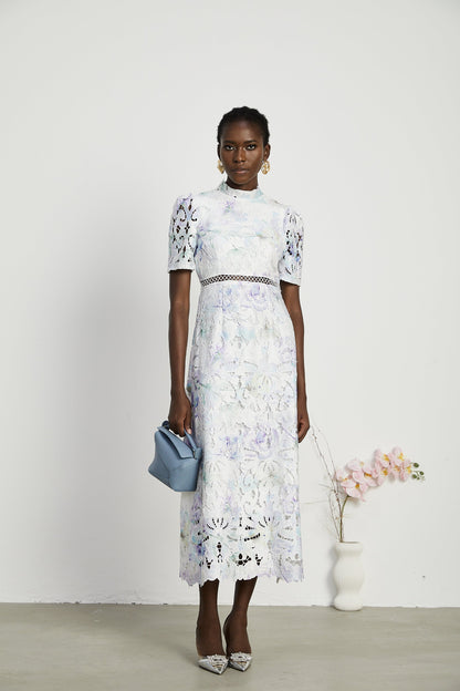 Blanche Dantel Cut-Out Midi Elbise
