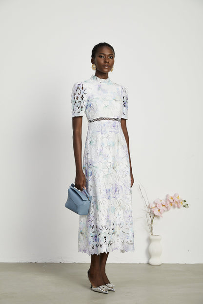 Blanche Dantel Cut-Out Midi Elbise