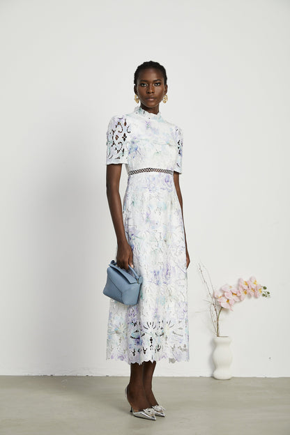 Blanche Dantel Cut-Out Midi Elbise