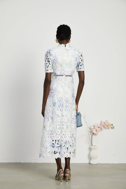 Blanche Dantel Cut-Out Midi Elbise