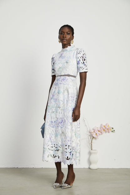 Blanche Dantel Cut-Out Midi Elbise
