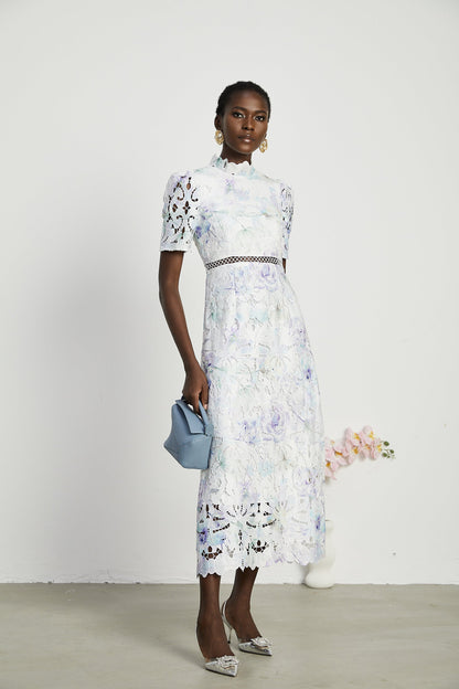 Blanche Dantel Cut-Out Midi Elbise
