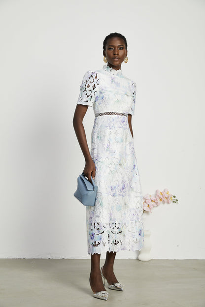 Blanche Dantel Cut-Out Midi Elbise
