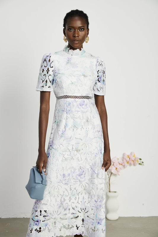 Blanche Dantel Cut-Out Midi Elbise
