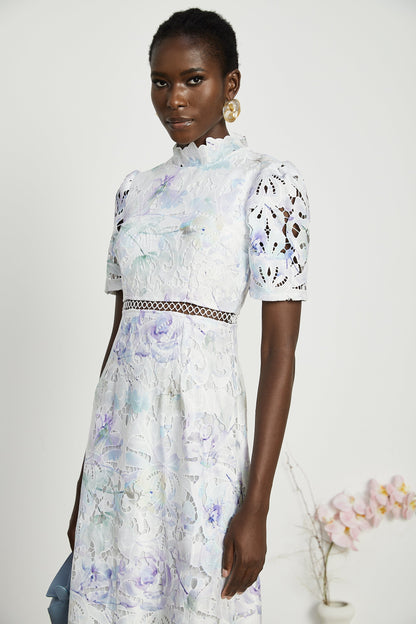 Blanche Dantel Cut-Out Midi Elbise