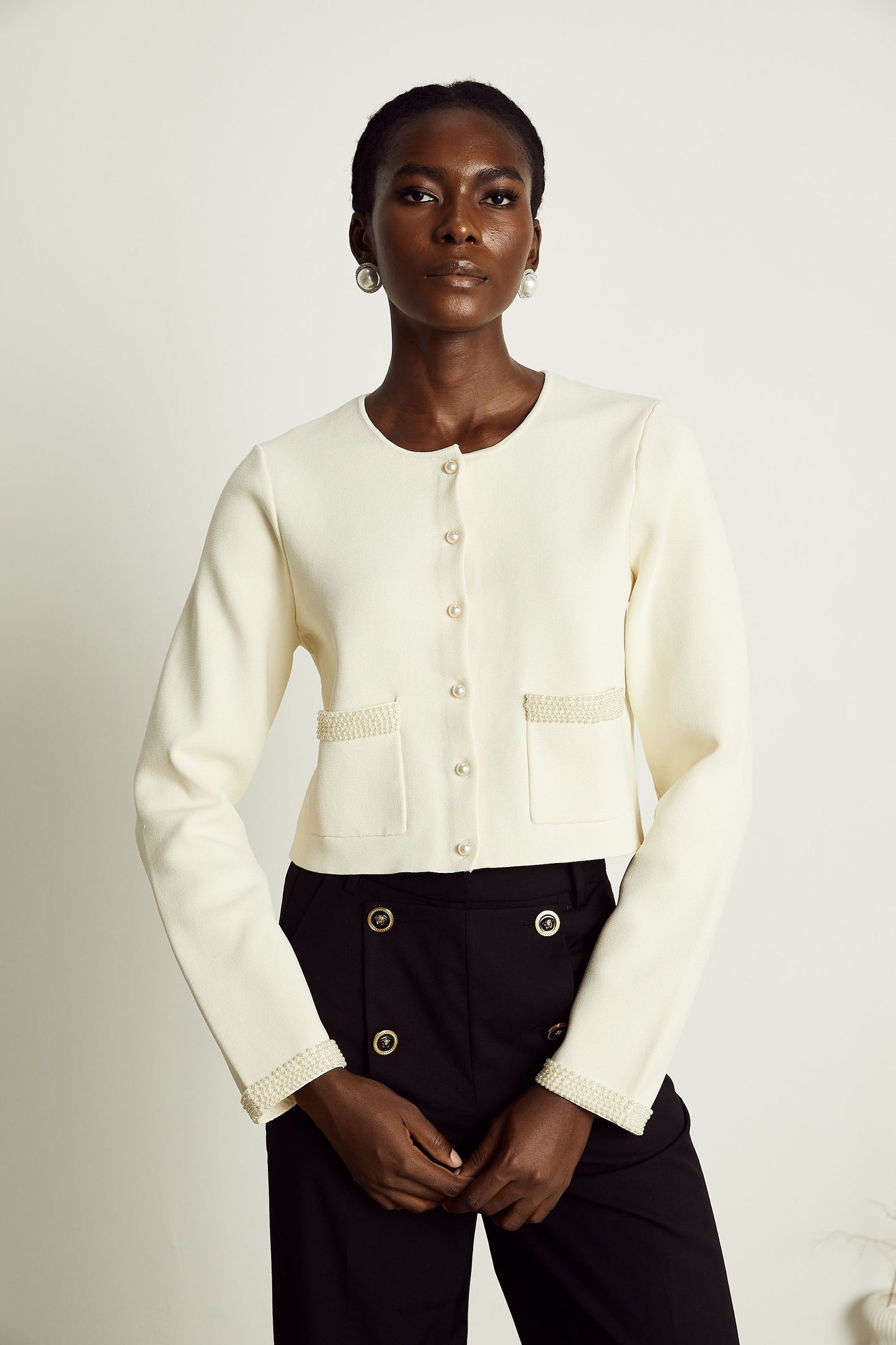 Aurora Bej Suni İnci Hırka Üst