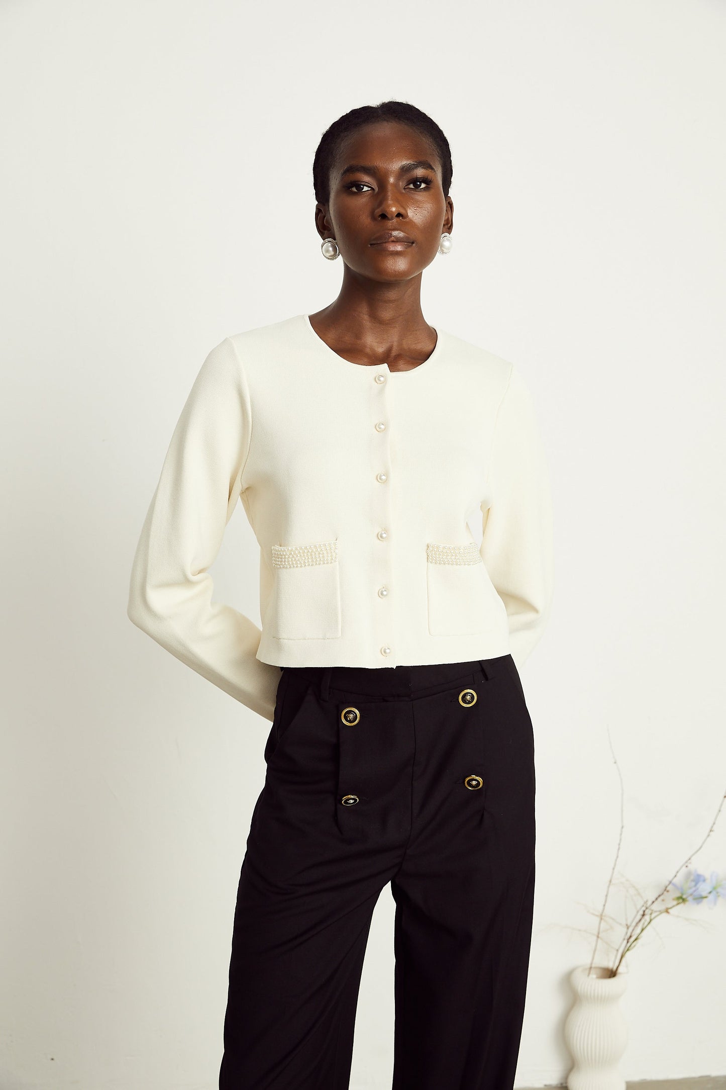 Aurora Bej Suni İnci Hırka Üst