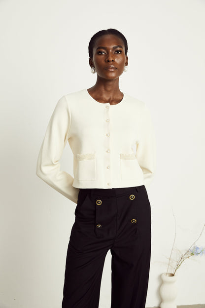 Aurora Bej Suni İnci Hırka Üst