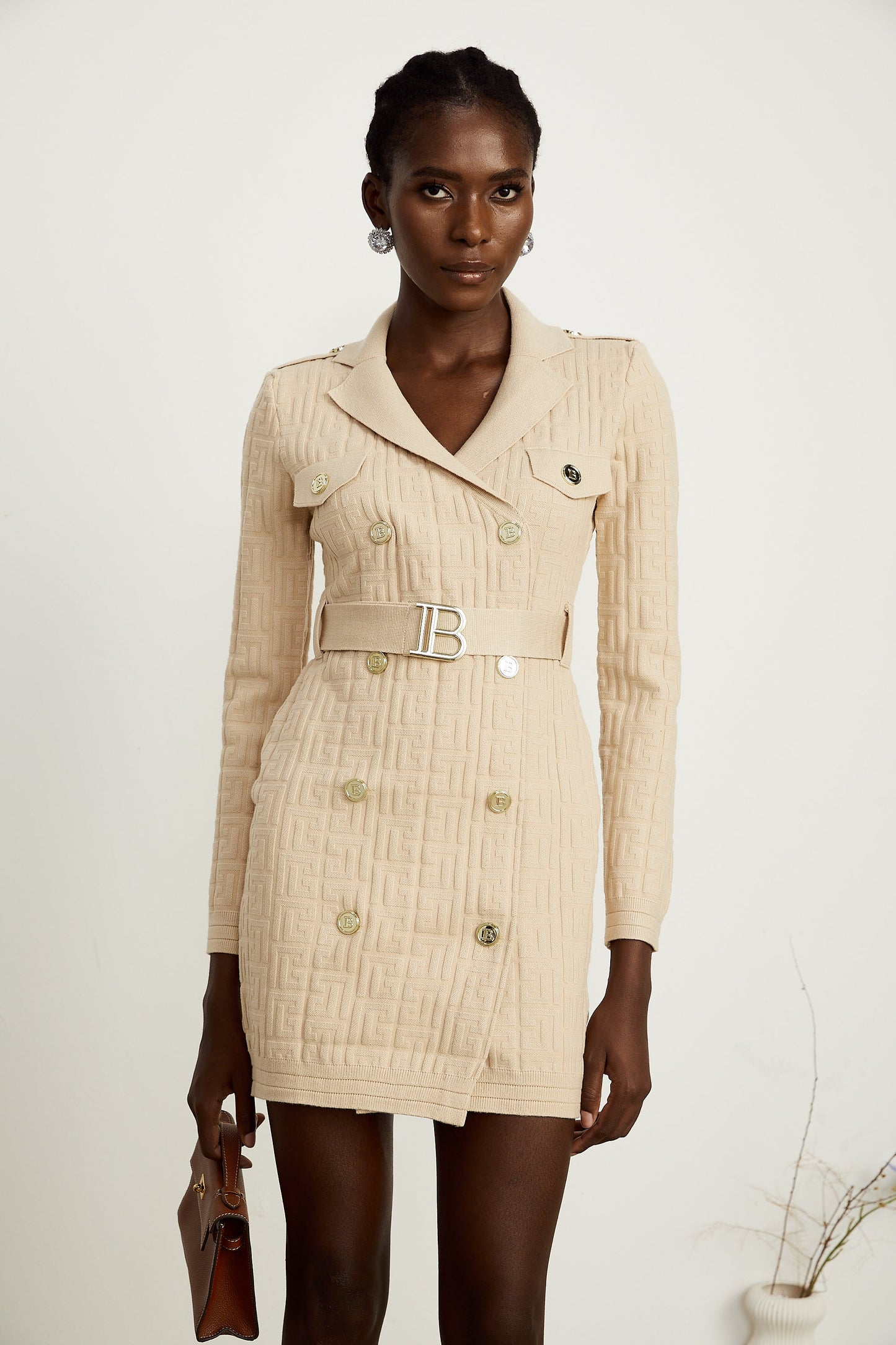 Clémence Monogram-Jakar Örme Mini Elbise