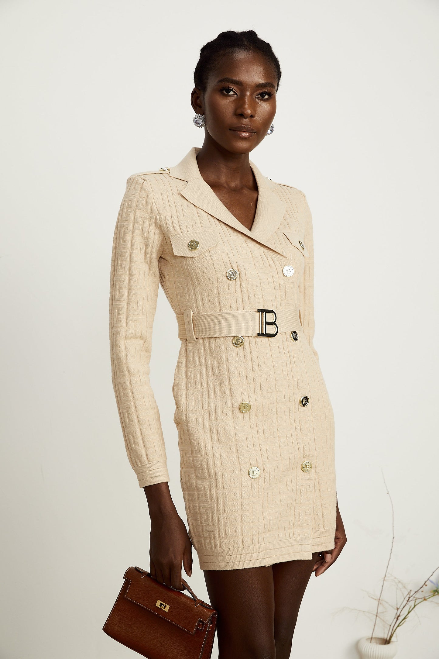 Clémence Monogram-Jakar Örme Mini Elbise