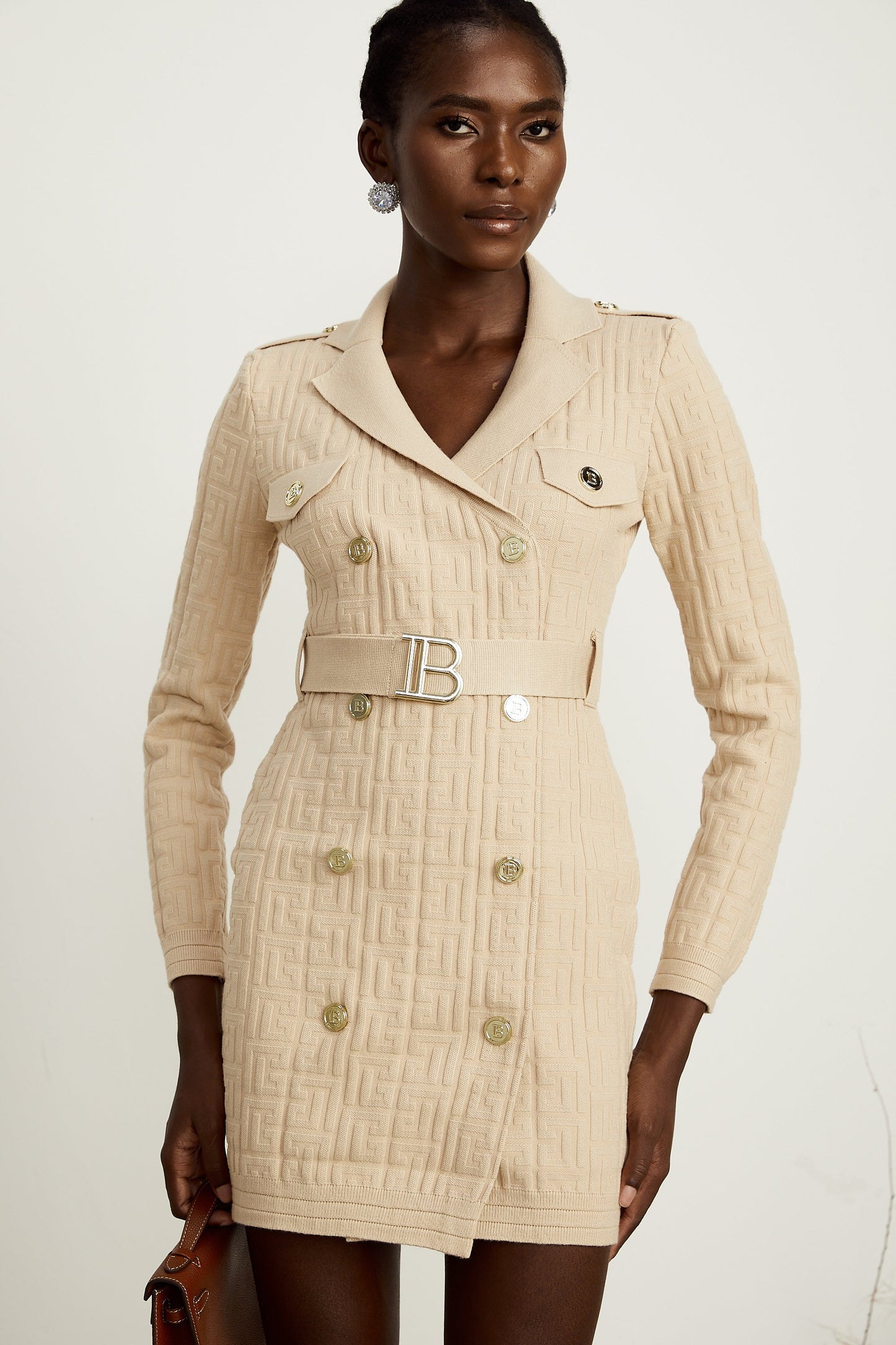Clémence Monogram-Jakar Örme Mini Elbise