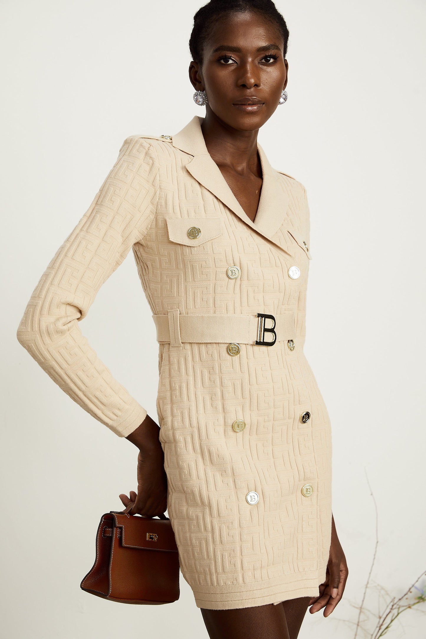Clémence Monogram-Jakar Örme Mini Elbise