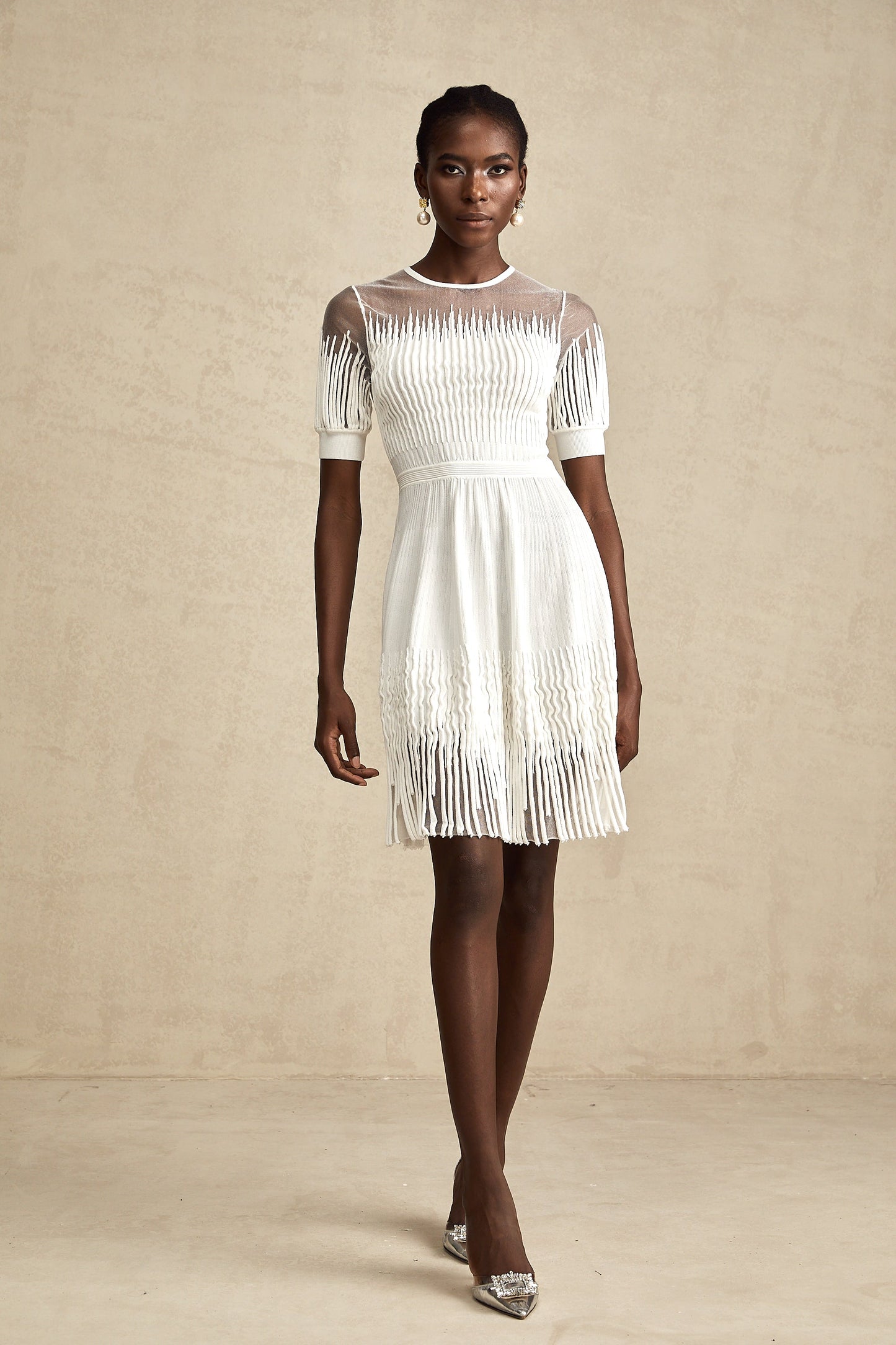 Juliette Beyaz Fringe Yarı Şeffaf Mini Elbise