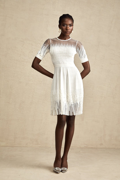 Juliette Beyaz Fringe Yarı Şeffaf Mini Elbise