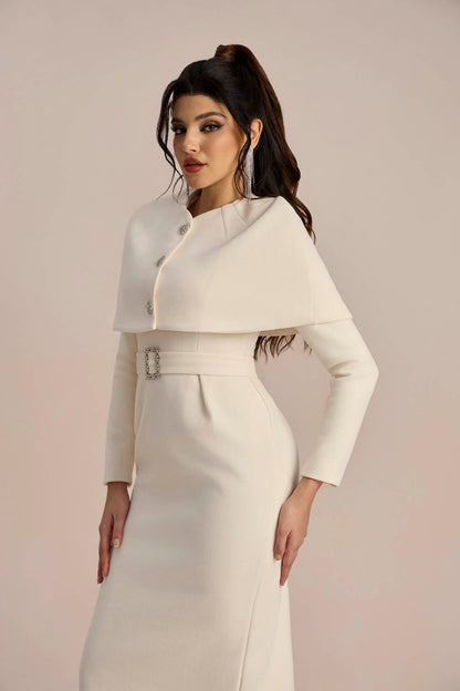 Roberta Pelerinli Uzun Kol Elbise Midi Takım