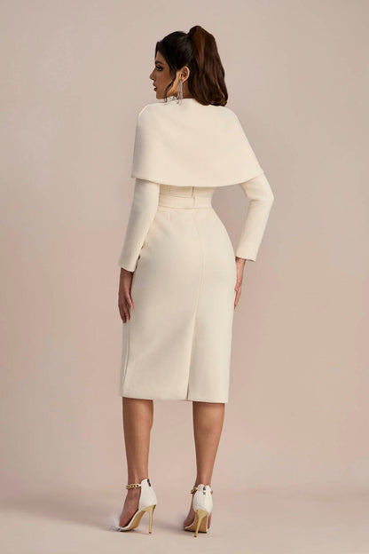 Roberta Pelerinli Uzun Kol Elbise Midi Takım
