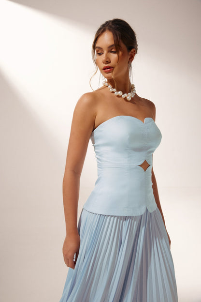 Beatrice Kesikli Pileli Maxi Takım