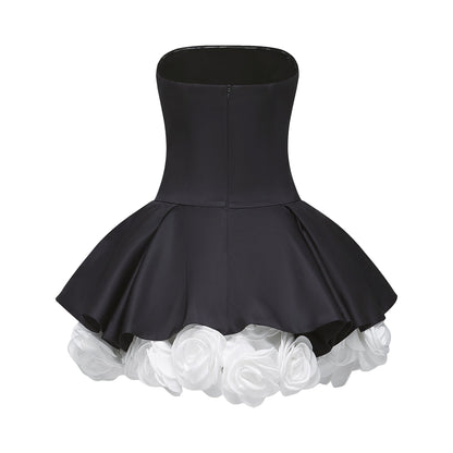 Lucie Siyah Yaprak Katmanlı Askısız Korse Mini Elbise