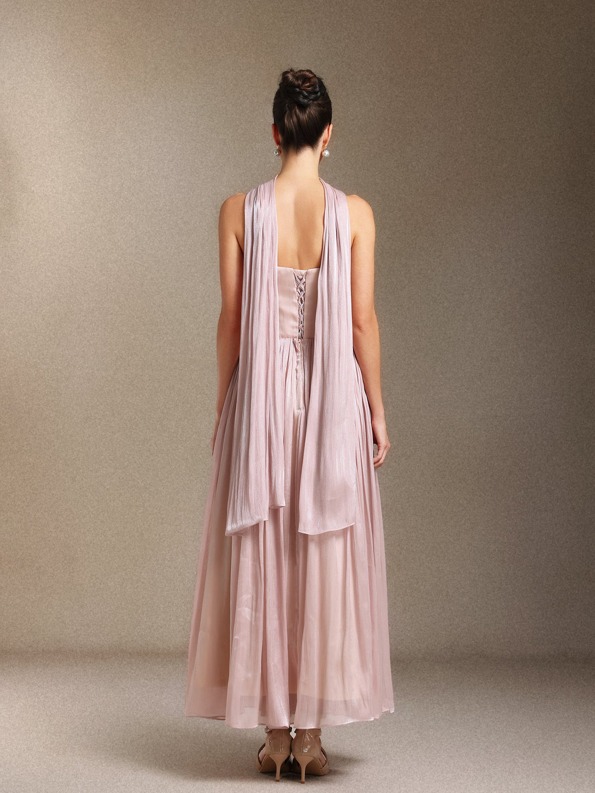 Yeil Fold Ribbon Midi Elbise