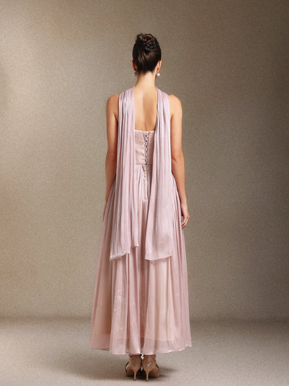Yeil Fold Ribbon Midi Elbise