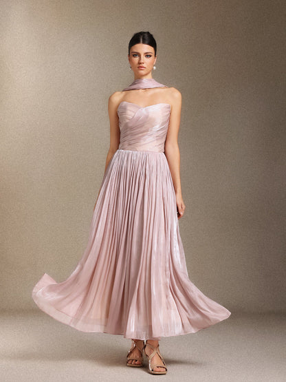 Yeil Fold Ribbon Midi Elbise