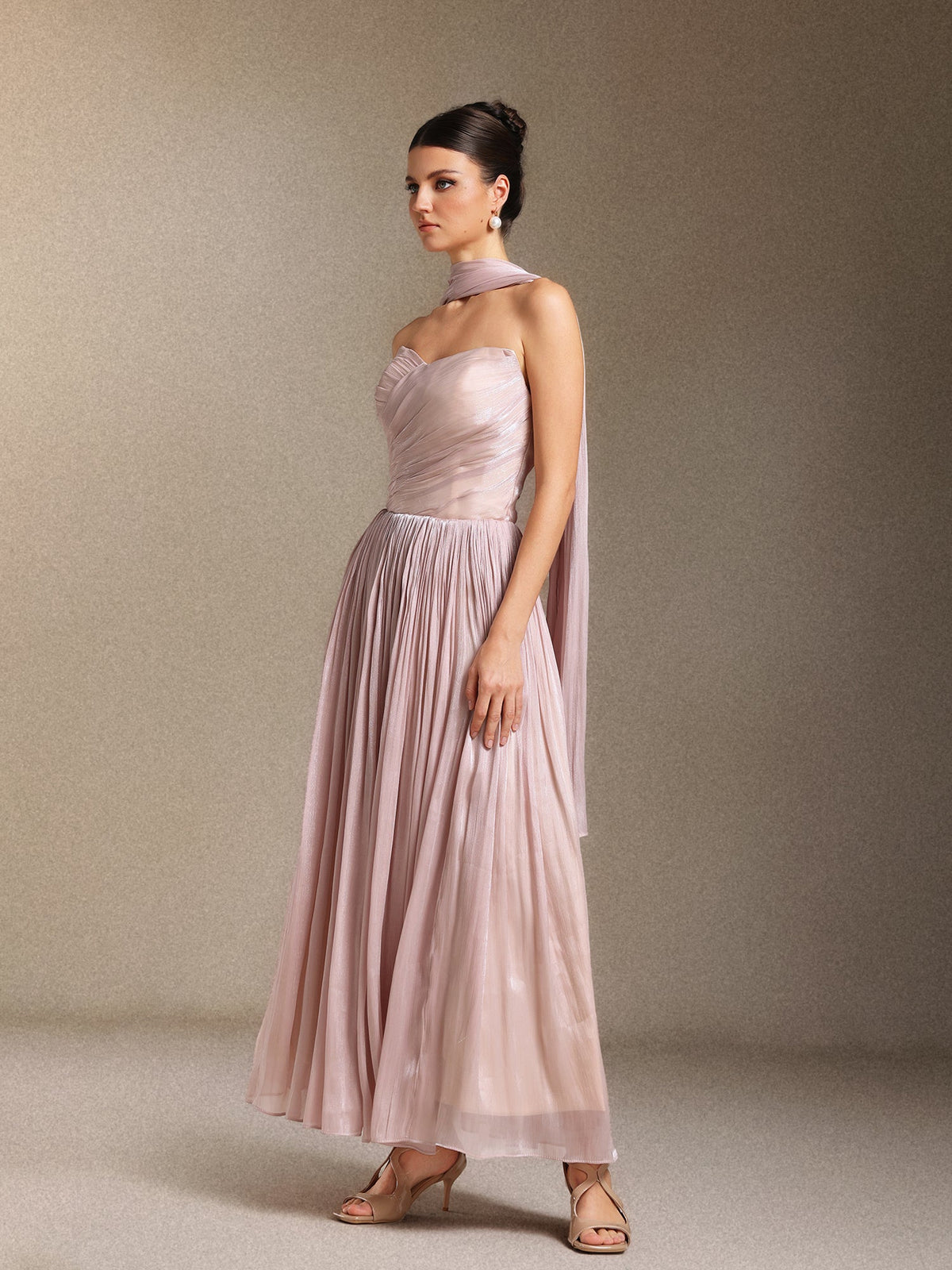 Yeil Fold Ribbon Midi Elbise
