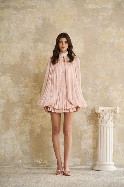 Bernice Pembe Parlak Pelerinli Mini Elbise
