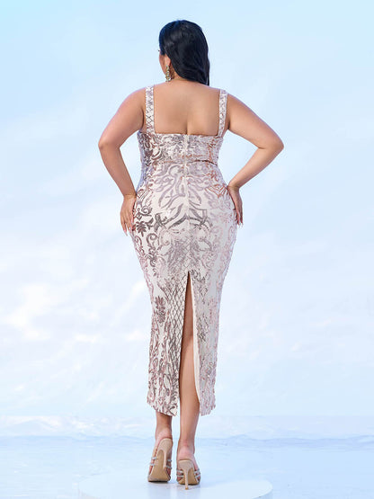 Sukienka midi Willa z kwadratowym dekoltem i rozcięciem