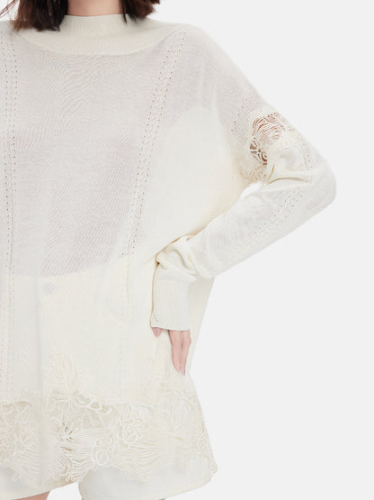 Sweter szydełkowy z koronką