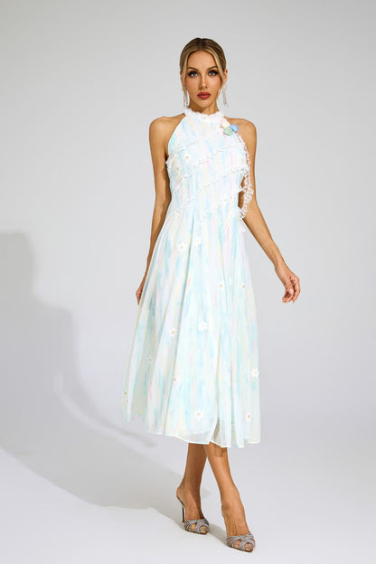 Celeste Pastel Dantel Midi Elbise