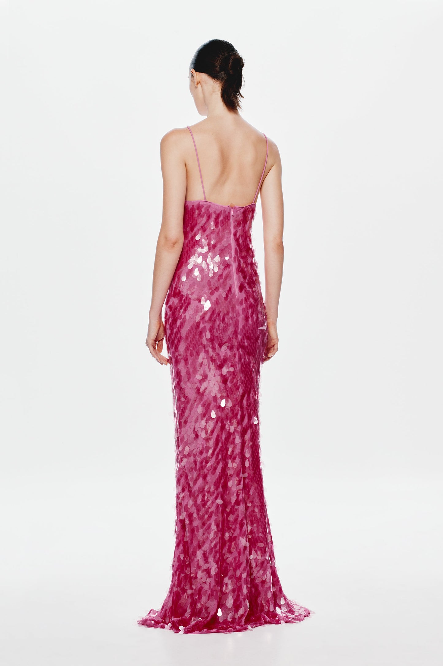 Safir Payetli Maxi Elbise-Pembe