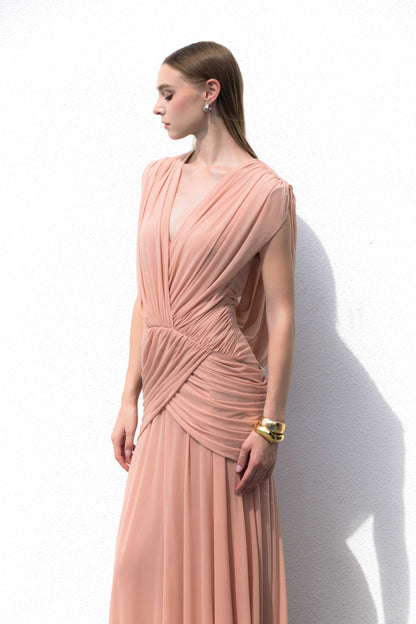 Fleur Maxi Elbise-Pastel Şeftali
