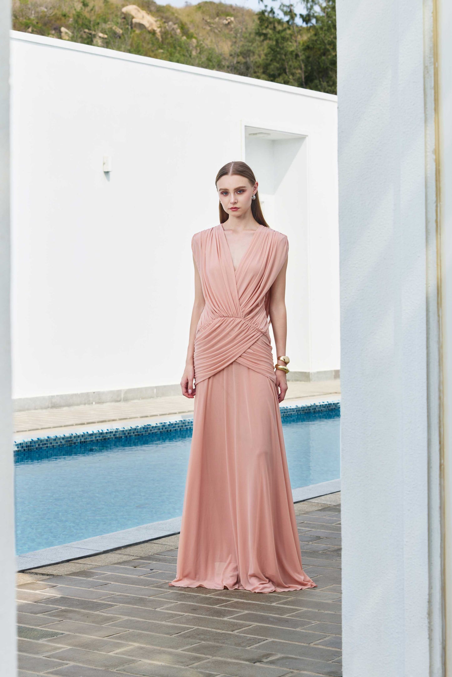 Fleur Maxi Elbise-Pastel Şeftali
