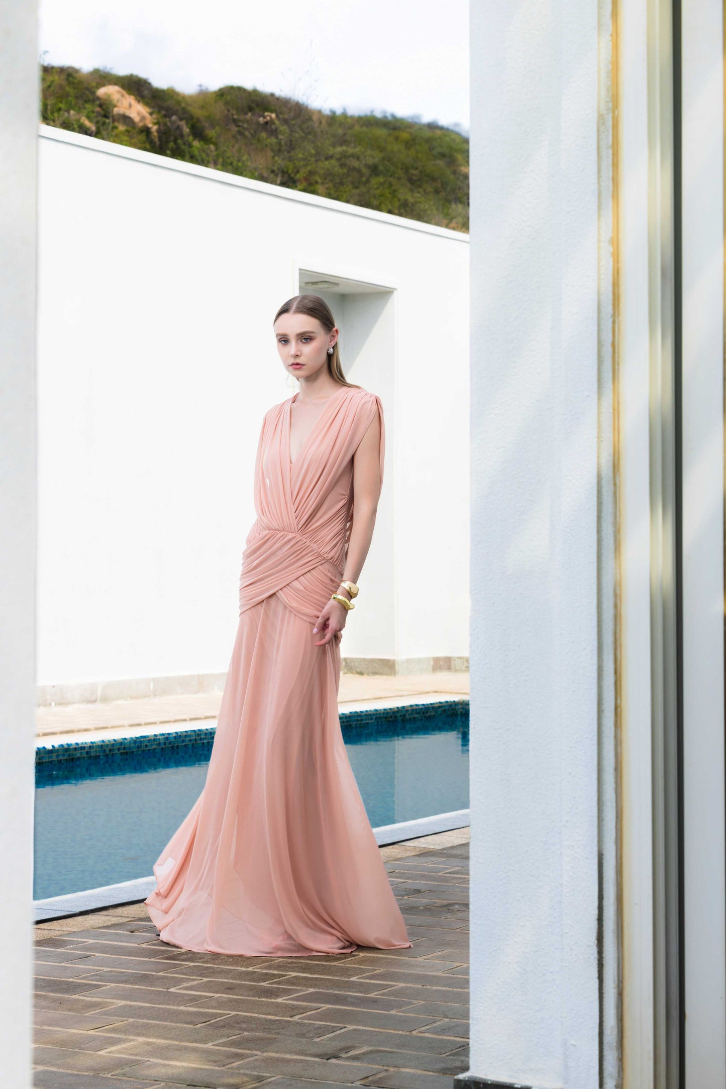 Fleur Maxi Elbise-Pastel Şeftali