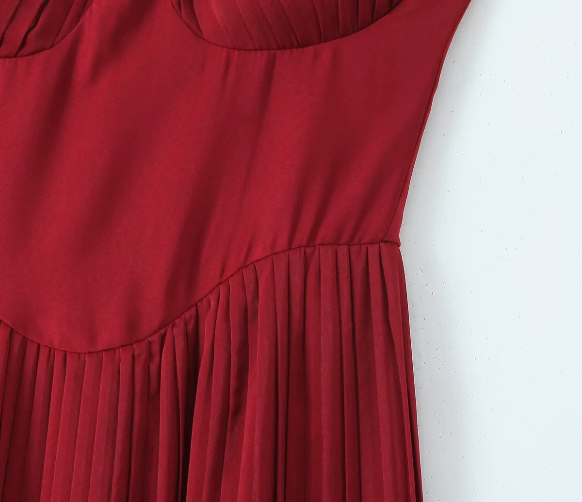 Céleste Pileli Bustier Maxi Elbise - Bordo