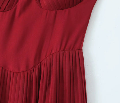 Céleste Pileli Bustier Maxi Elbise - Bordo