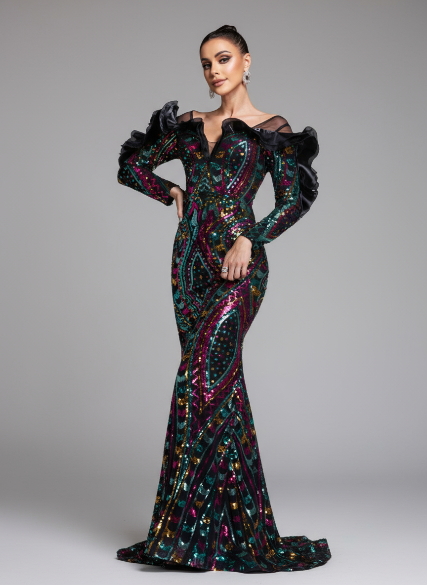 Giada Fırfırlı Denizkızı Maxi Elbise