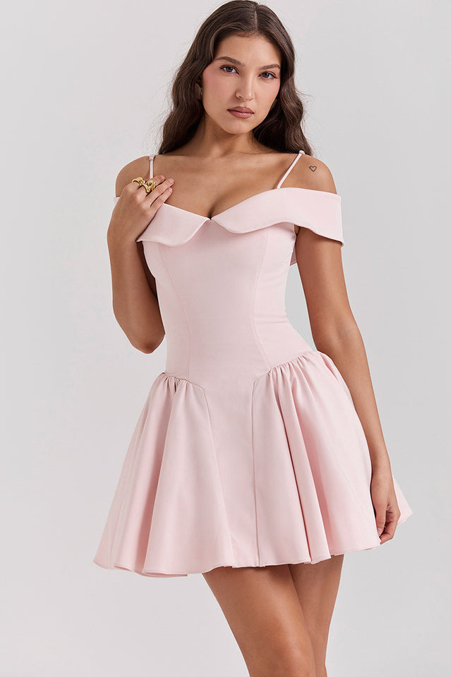 Elida Floral Mini Elbise-Pembe