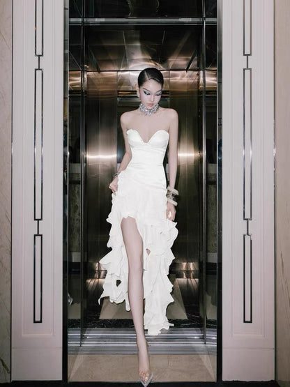 Belle Fırfırlı Kristal Maxi Elbise