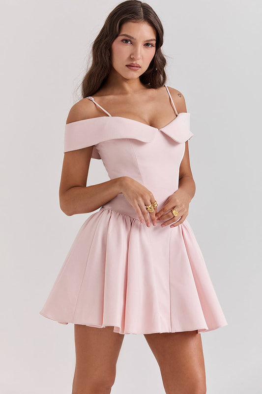 Elida Floral Mini Elbise-Pembe