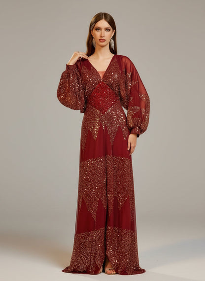 Yasmina Fener Kollu Yırtmaçlı Maxi Elbisesi