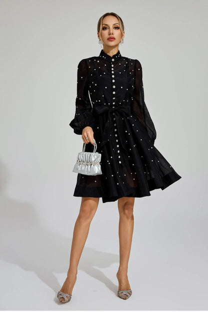 Amira Kristal Süslemeli Flare Mini Elbise