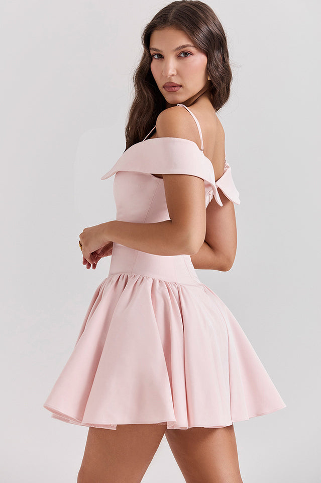 Elida Floral Mini Elbise-Pembe