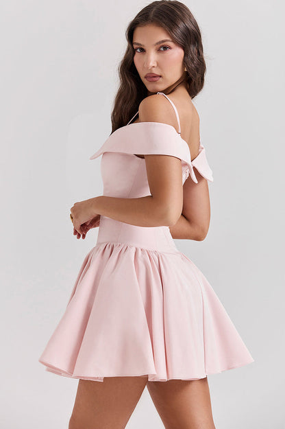 Elida Floral Mini Elbise-Pembe