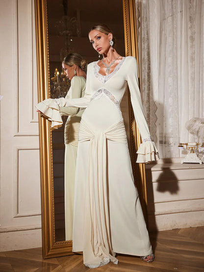 Viyana Dantel Panelli Maxi Elbise