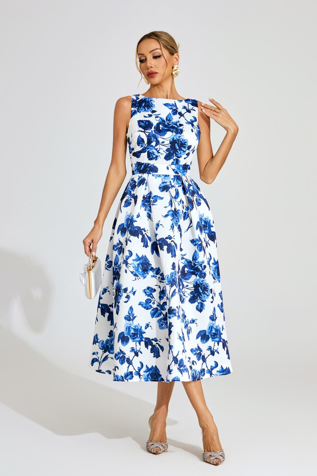 Azure Blossom A-Line Midi Elbise