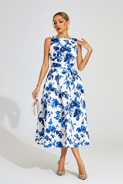 Azure Blossom A-Line Midi Elbise