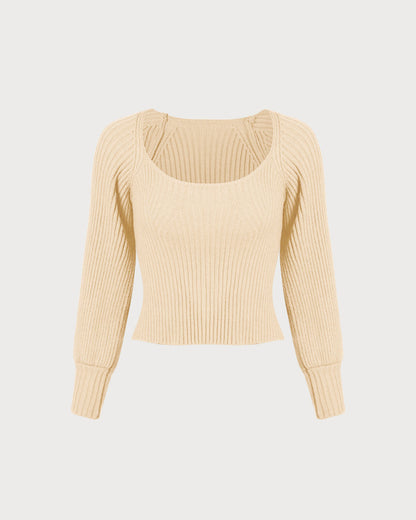 Bej Renkli Derin Yaka Fener Kol Kazak