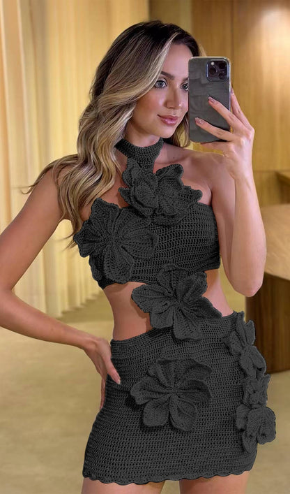 Örme Çiçekli Hollow Out Pareo